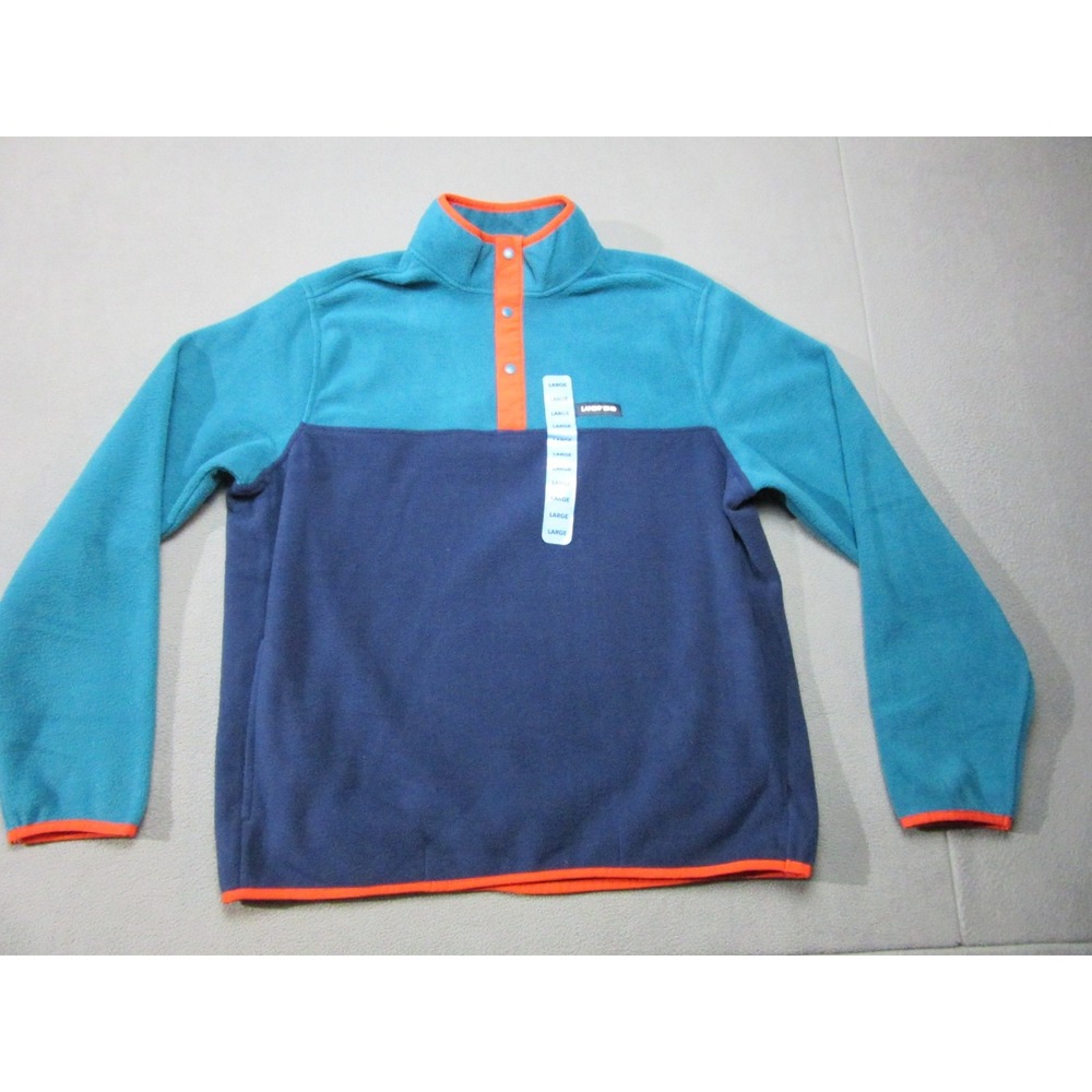 Lands End Jacket Mens Large Blue Green Fleece Quarter Snap 42 44 Outdoor New